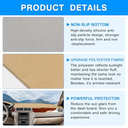 Image of Autorder Beige Dashboard Cover Mat for 2007-2013 Chevy Chevrolet Silverado Sierra, 2007-2014 Chevy Tahoe Suburban Denali Avalanche & GMC Yukon /XL & Only One Glove Box Accessories Polyester Dash Cover