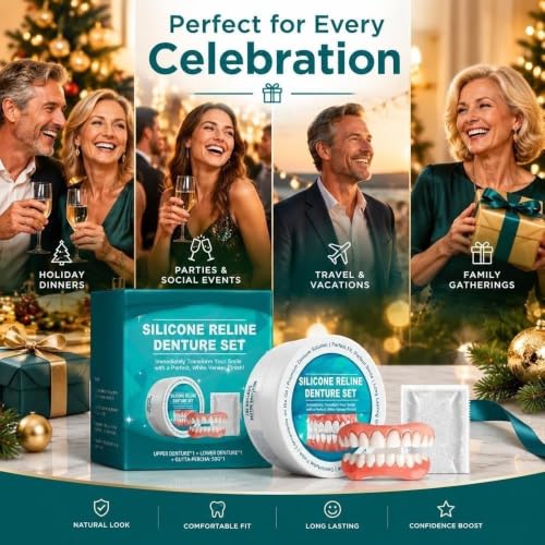 Flexible Moldable Silicone Dentures Upper Lower Smile Set, Easy To Clean
