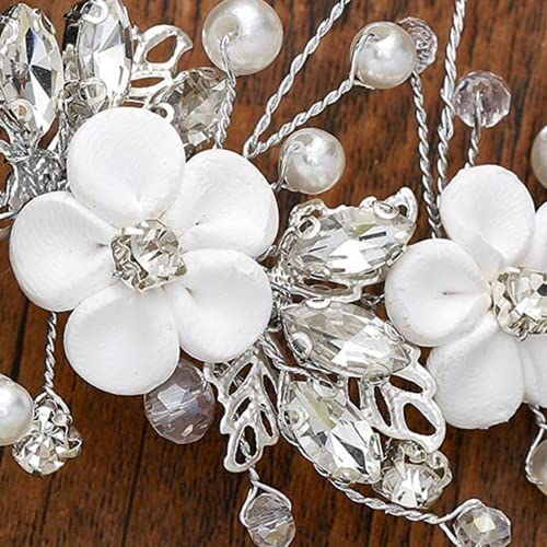 ISLHJDD Flower Wedding Hair Vine Crystal Bride Headband Pearl Hair Accessories Bridal Hair Clip for Women and Girls - Image 2