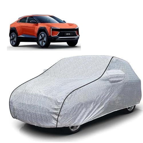 Image of Sulfar 100% Waterproof Car Body Cover Compatible with Mirror for Mahindra BE 6 (Triple Stitched, Full Bottom Elastic, Magic Silver with Black Piping)
