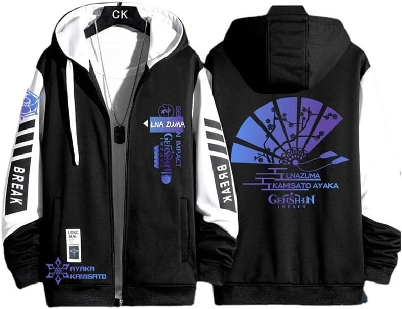 Genshin Impact Kamisato Ayaka Anime - Sudadera con capucha fina con cremallera para primavera y otoño, ropa deportiva casual para juegos