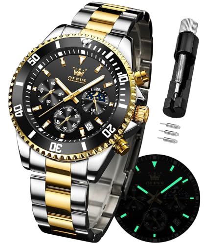Image of OLEVS Watch for Men Stainless Steel Analog Quartz Chronograph Moon Phase Watch Waterproof Date Luminous Wrist Male Watches,Gift for Men