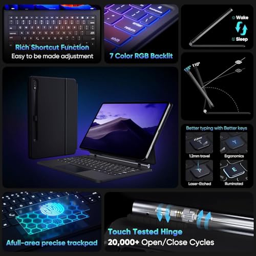 Image of MICROWARE Compatible Samsung Galaxy Tab S10+ Plus /S9+ /S9 FE+ /S8+ /S7+ /S7 FE Keyboard case 12.4 inch Magnetic Case with Keyboard Touchpad Bluetooth Backlit Stand Slim Protective Cover