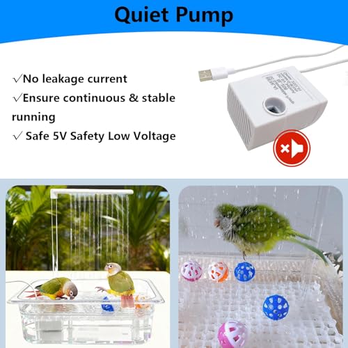 Image of kathson Parrot Bathtub with Pump,Large Automatic Bird Bath Shower Fountain,Parakeet Bath Tub with USB Electric Water Cycle,Bathing Container for Cockatiel,Cockatoo,Lovebird,African Grey,Conure,Budgie