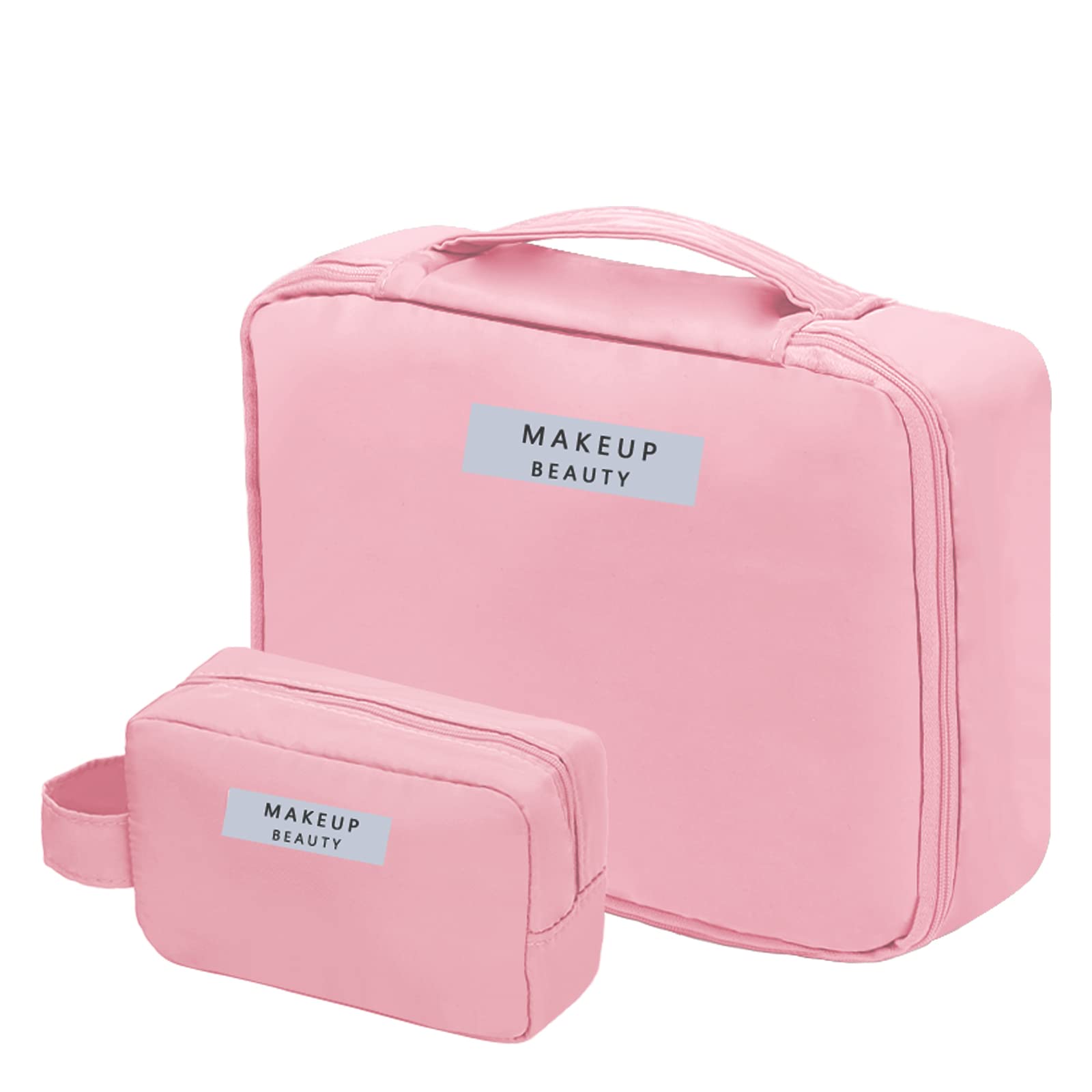 ABCDEF QUTHZZHY 2PCS Makeup Bags Cosmetic Bags Small Large for Women Cosmetic Travel Makeup Bag Large Travel Toiletry Bag for Girls Make Up Bag Brush Bags Reusable Toiletry Bag, Pink, Large and small