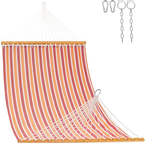 Lazy Daze Hammocks Quick Dry Hammock with Spreader Bar Textliene Fabric Double 2 Person Hammock with Chains Outdoor Patio Poolside Backyard Beach 450 lbs Capacity, Red Stripes