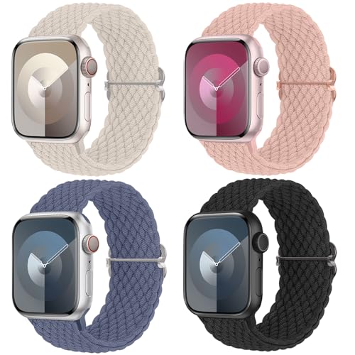 Image of Delidigi Stretchy Bands Compatible for Apple Watch Band Women 40mm 38mm 41mm 42mm 44mm 45mm 46mm 49mm, Nylon Braided Straps for iWatch Series 11 10 9 8 7 6 SE 5 4 3 Ultra 3 2 1
