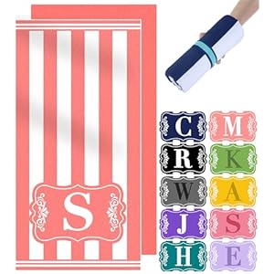 Oversized Microfiber Monogrammed Personalized Custom Customized Beach Towels Travel Essentials Must Haves Vacation Accessories Camping Gear Stuff Necessities Europe Mexico Honeymoon Gifts Gadgets