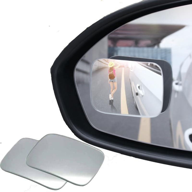 360-Degree Adjustable Frameless Blind Spot Mirror, HD Glass Convex Lens Reversing Auxiliary Mirror 2pcs (Rectangle)
