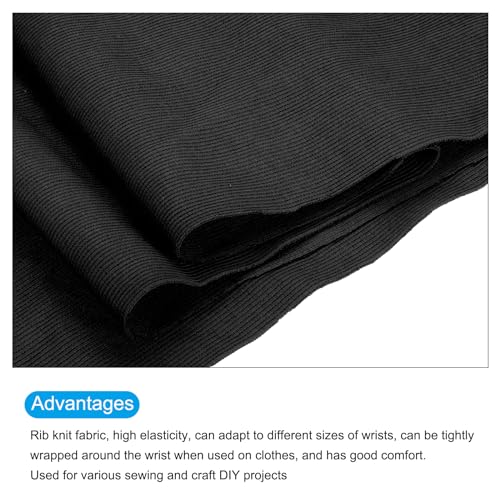 Image of MECCANIXITY 47 inch Elastic Cuffs Ribbed Trims Cotton Fabric Knit Rib Stretch Tape Cuff Sleeve Waistband for Sewing, 20 inch Wide Black