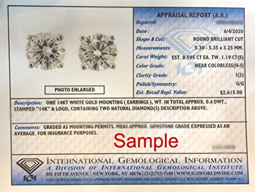 IGI Certified 1 to 2 Carat Natural Diamond Stud Earrings for Women - 14k White Gold Earrings for Her - (H-I, I1-I2, cttw) 4-Prong Basket - Screw Back Studs Made in USA by Beverly Hills Jewelers3