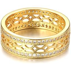 Anillos De Boda De 14 Kilates Novedades Anillo de Oro Real de 18 K de Doble Fila con Incrustaciones de microceras Anillos Huecos de circonita Natural para Mujer, joyería Fina para Fiesta de Boda