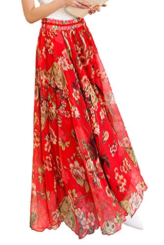 Afibi Womens Blending Chiffon Retro Long Maxi Skirt Vintage Dress (Medium, Pattern 12) #TOP2