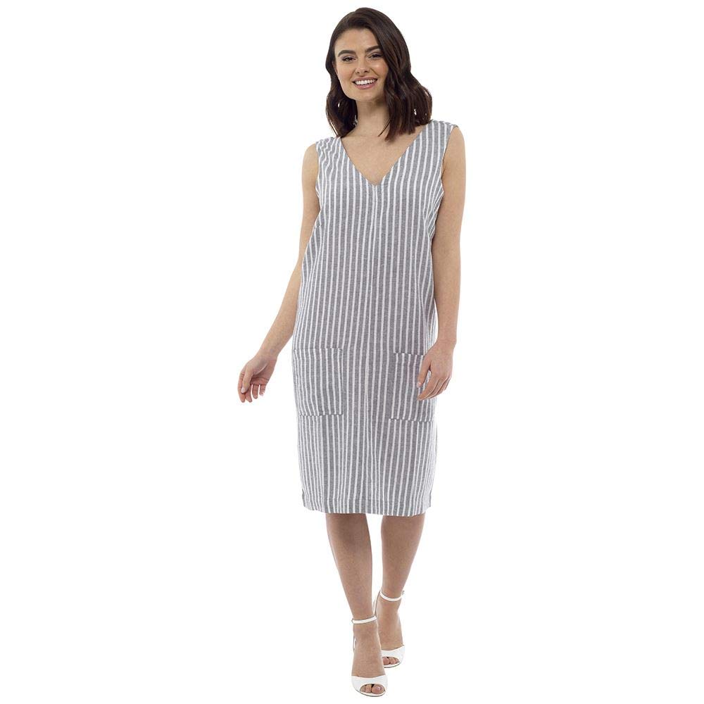 Undercover Ladies Linen Shift Dress LN916 Grey Stripe 10