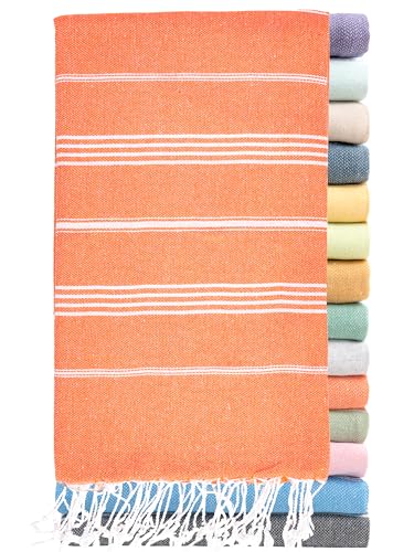 Ray Silver Turkish Beach Towel – 100% Cotton 40x71 Quick Dry Oversized Sand Free Lightweight Blanket for Travel Camping Bath Sauna Pool Gym Yoga (1pc - S-Orange)