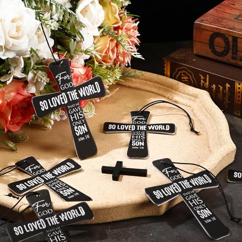 Image of Fumete 24 Pcs Christian Gifts for Men Cross Car Air Fresheners Bulk God So Loved The World Air Freshener Religious Fresh Scented Hanging Ornaments Gifts for Church Sunday School Car Driver