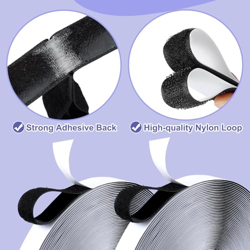 Image of Riceshoot 2 Pack Loop Tape 3 /4 Inch x 82 ft Black Heavy Duty Tape Hook and Loop Side Only Tapes Nylon Self Adhesive Strips for Crafting Office Stationery Household Wall Hanging