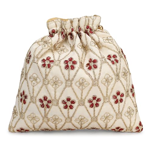 Image of LONGING TO BUY Indian Embroidered Pearl Potli Bag For Women, Sequence Design with Tassel, Wedding Potli Bags