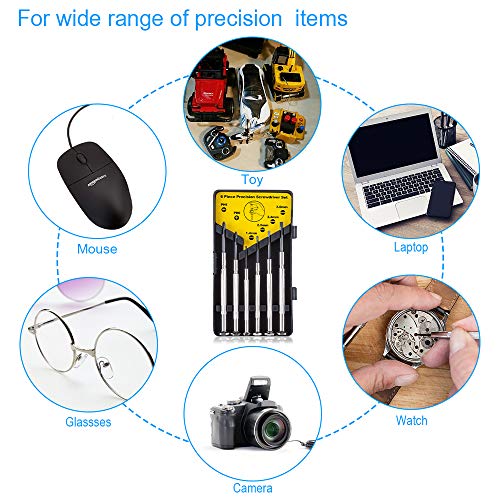 Screwdriver Set, Precision 6 Different Size Flathead and Phillips Screwdrivers Set, 6Pcs Premium Small Eyeglasses Screwdriver Kit for Glasses, Electronics, Watch, Computer, Toys- with Case by ESINAM