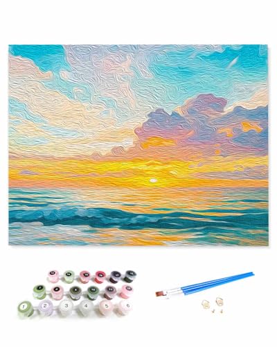 VamJump 数字油絵 手塗り 抽象芸術 シンプルなスタイル 印象派様式 油絵 ビーチ 日光 DIY絵 初心者 時間をつぶす 壁飾り アートクラフト 絵画手芸キッ 絵の具をつける 塗りつぶし掛け 50x60cm