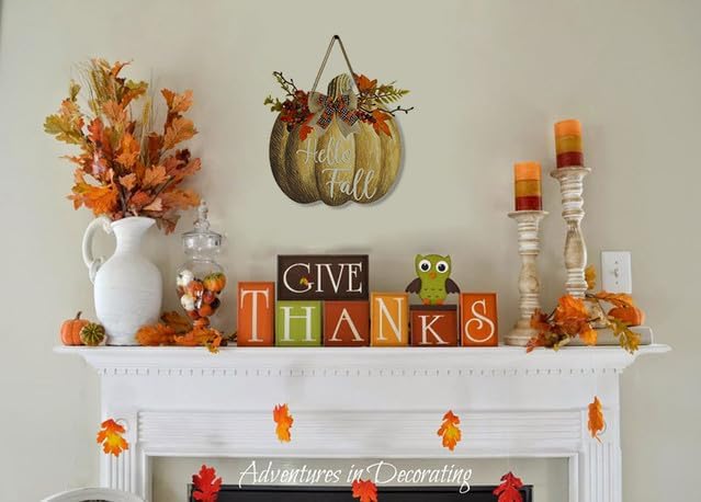 Vista 6 de KPSheng Cartel de bienvenida de madera con texto en inglés «Hello Fall» con texto en inglés «Hello Fall» con texto en inglés «Hello Fall»