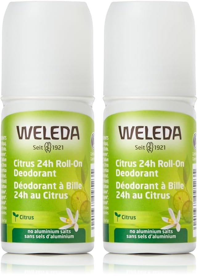 WELEDA Bio Citrus 24h Deo Roll-on, natürliches Naturkosmetik Deodorant mit frischem Zitronen Duft, wirksamer Schutz vor Körpergeruch, 24 Stunden zuverlässig ohne Aluminium (1 x 50 ml) (Packung mit 2)