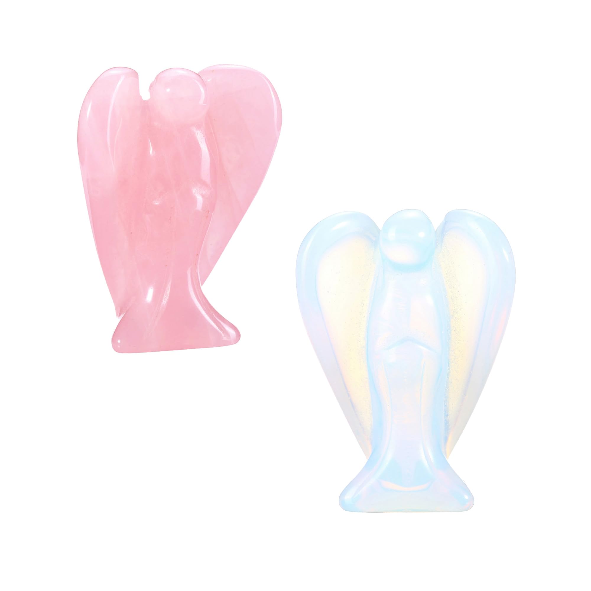 Jovivi2pcs Opalite Rose Quartz Crystal Angel Figurines 1.5 Inch Polished Pocket Guardian Angel Statue Stones Angel Gemstones Crystals Carved Stones Meditation Home Decor Love