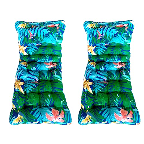 Cisne 2013, S.L. Pack 2 Cojín Colchoneta para Tumbona de jardín y Playa 180x55x8cm. Cojín Relleno de Fibra Hueca Que Proporciona Gran Comodidad, Incluye Almohada. Colores Estampados (Flores y Ramas)
