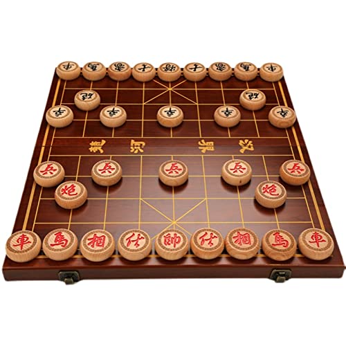 Wooden Foldable Chinese Chess Xiangqi Travel Game Set, Wooden Chess Pieces 32 Traditional Tabletop Strategy and Skill Game Puzzle Games for Adults