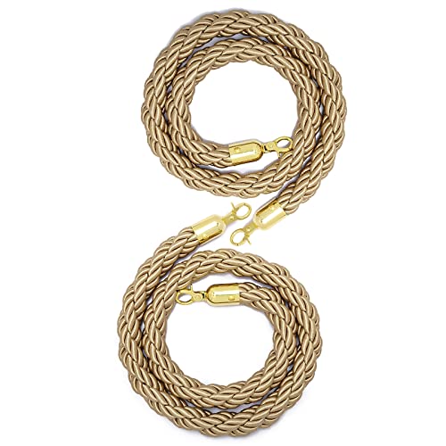 WDJBPSH 2 Pcs Hemp Stanchion Rope with Hooks, 59in Lenght Crowd Control Ropes for Crowd Control, Lines & Queues, Easy Assembly (Color : Champagne Color)