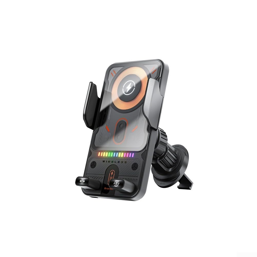 Niceminiwall - Chargeur de voiture sans fil 15W et support de téléphone pour usage en voiture, design à serrage automatique avec un bouton pour ouvrir et fermer, prend en charge la charge rapide (Noir