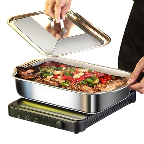 Poêle de cuisson pour barbecue et camping en plein air avec couvercle inox