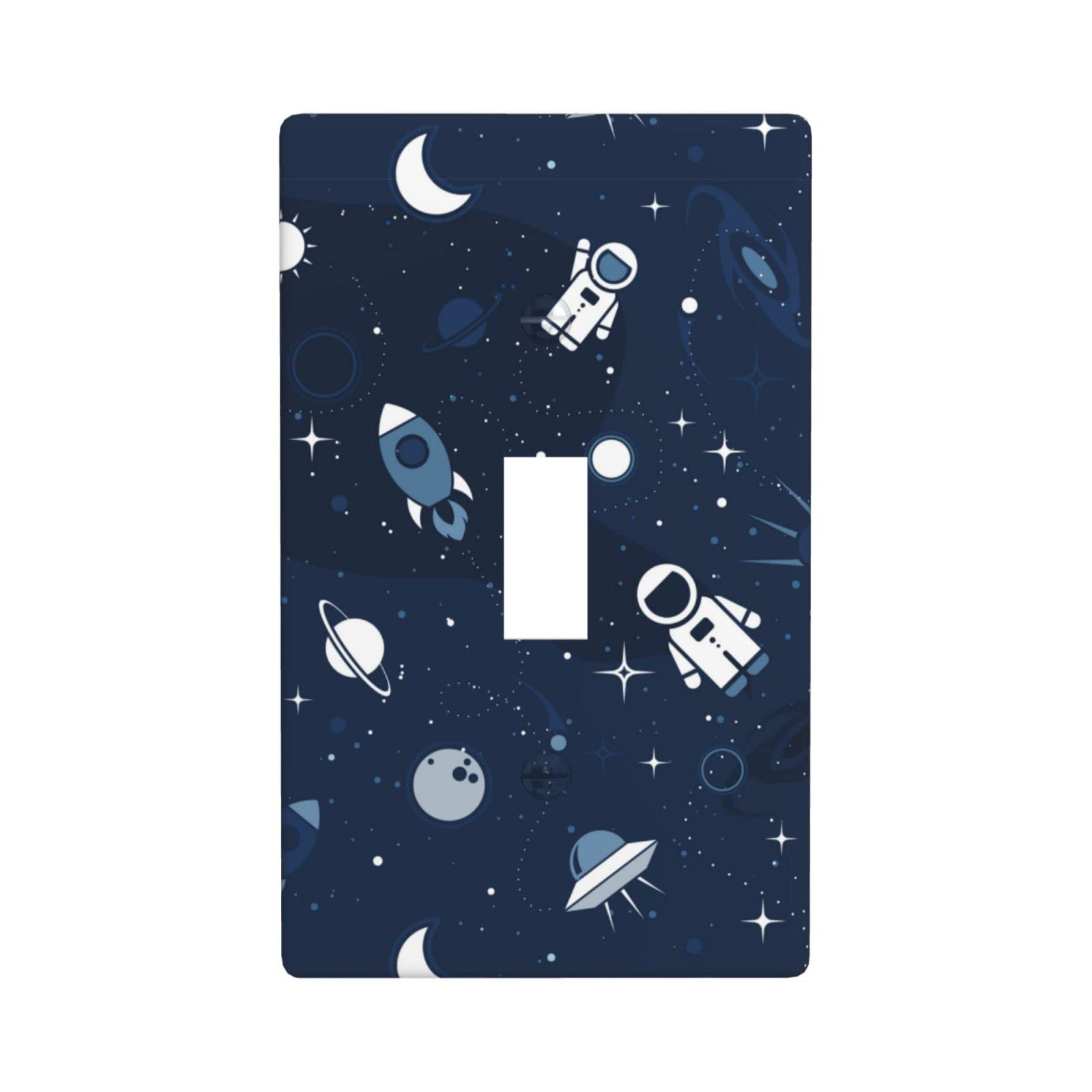Light Switch Cover Astronaut Stars in Outer space Wall Plate Decorative 1 Gang Single Toggle for Bathroom Kitchen Bedroom, Standard Size