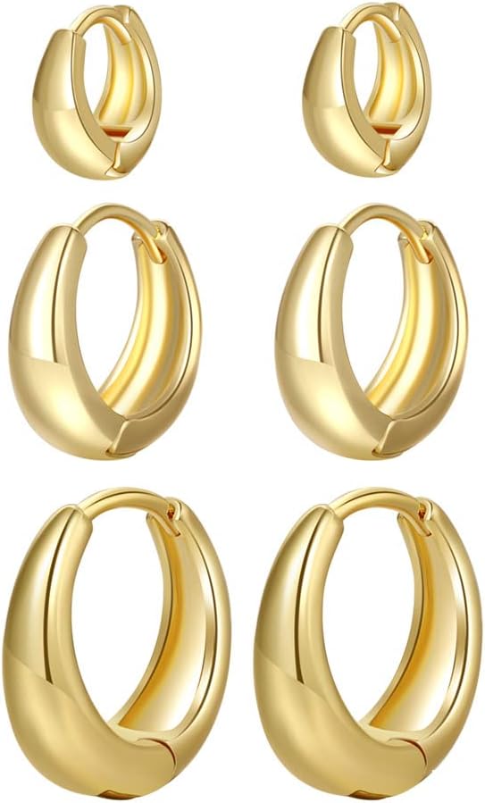 GulCean14K Gold Chunky Small Huggie Hoop Earrings for Women,Hypoallergenic Trendy Dainty CZ Simple Double Split Hoop Earrings for Mom Jewelry Gifts Lightweight