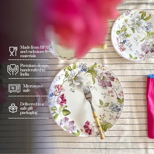 Image of GOLDEN QUEEN'S 18 Piece Dinner Set - Serving 6 | Perfect for Hosting and Daily Meals | Microwave Safe | Includes 6 Dinner Plates, 6 Small Bowls & 6 Side Plates (Garden Splendor)