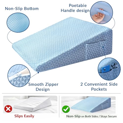 Image of Wedge Pillow for Sleeping, 7.5 inch Memory Foam Bed Wedge for Back and Leg Use | Dual-Layer Foam with a High-Density Base Provides Stable Support, Resists Flattening, and Stays Secure with a Non-Slip Bottom