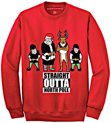 Straight Outta North Pole - O original - suéter feio de Natal - moletom divertido de Natal hip hop para homens e mulheres, Vermelho, X-Large