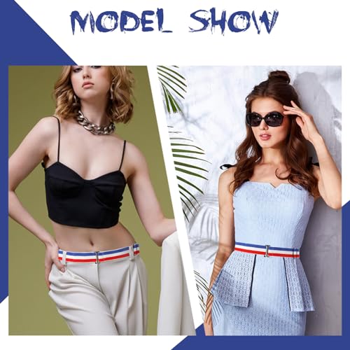 Striped Elastic Belt for Women, Adjustable Stretch Waist Belt Waistband with Flat Buckle for Jeans Pants Dress2