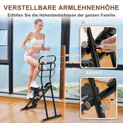 HXD-ERGO Vertical Climbing Machine, Stepper Pedal Portátil Plegable, Cross Trainer con Pantalla LCD para Herramientas, Entrenamiento en Casa, Gimnasio, Manillar Ajustable (Negro) - Imagen 3