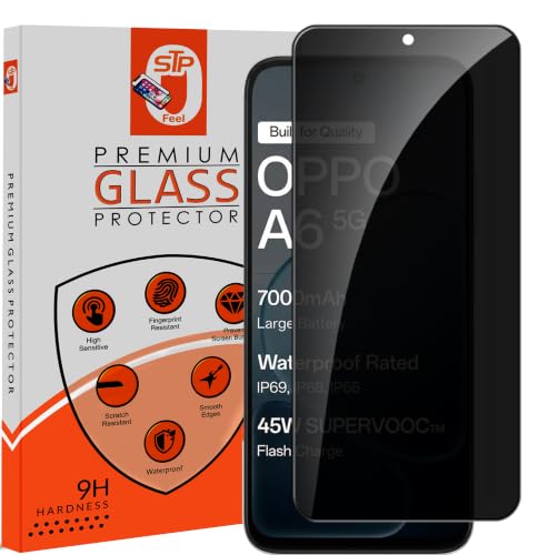 Image of STP FEEL Premium Grade Privacy Tempered Glass Screen Protector Guard Compatible For Oppo A6 5G (6.75 Inch, Pack of 1) Full Edge to Edge Coverage Anti-Spy /Anti-Peeping 9H Hardness