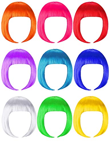 9 Pieces Short Bob Hair Wigs Candy Colored Costume Cosplay Wigs Daily Party Hairpiece for Women Girls – Bachelorette…