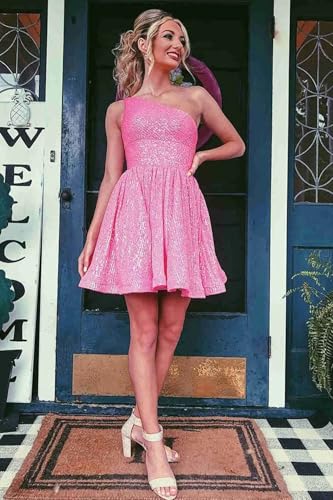 One Shoulder Sequin Homecoming Dresses for Women Teens Sparkly Ruched Short Prom Formal Dress3