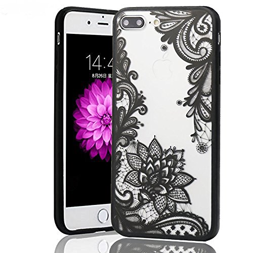 HUIYCUU iPhone 7 Plus Case,iPhone 8 Plus Case, Henna Lace Flower Slim Fit Case Soft Border Matte Hard Back Cover Girls Paisley Datura Design for iPhone 7 Plus/iPhone 8 Plus 5.5 inch,Black Mandala