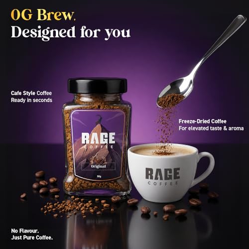 Image of Rage Coffee Original Coffee Blend 100% Pure Arabica Beans | Instant Coffee for Smooth Aroma & taste, Hot and cold coffee) (Original Unique Blend, 50g)