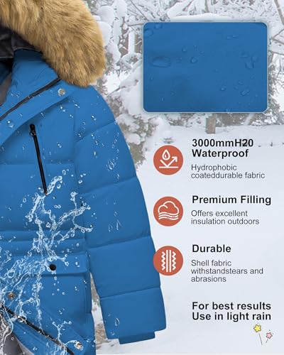 Image of Boy's Winter Coat Waterproof Kids Puffer Jacket Thicken Parka Fleece Lined Bubble Ski Snow Outerwear with Fur Hood