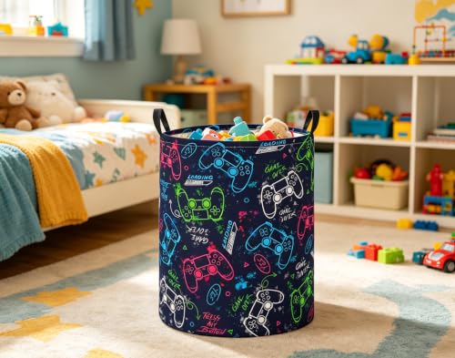 Image of Baby Laundry Basket Baby Nursery Hamper Kids Laundry Basket Toy Storage Bin for Boys Room Decor Gift Baskets for Bedroom Bathroom(Blue Game)