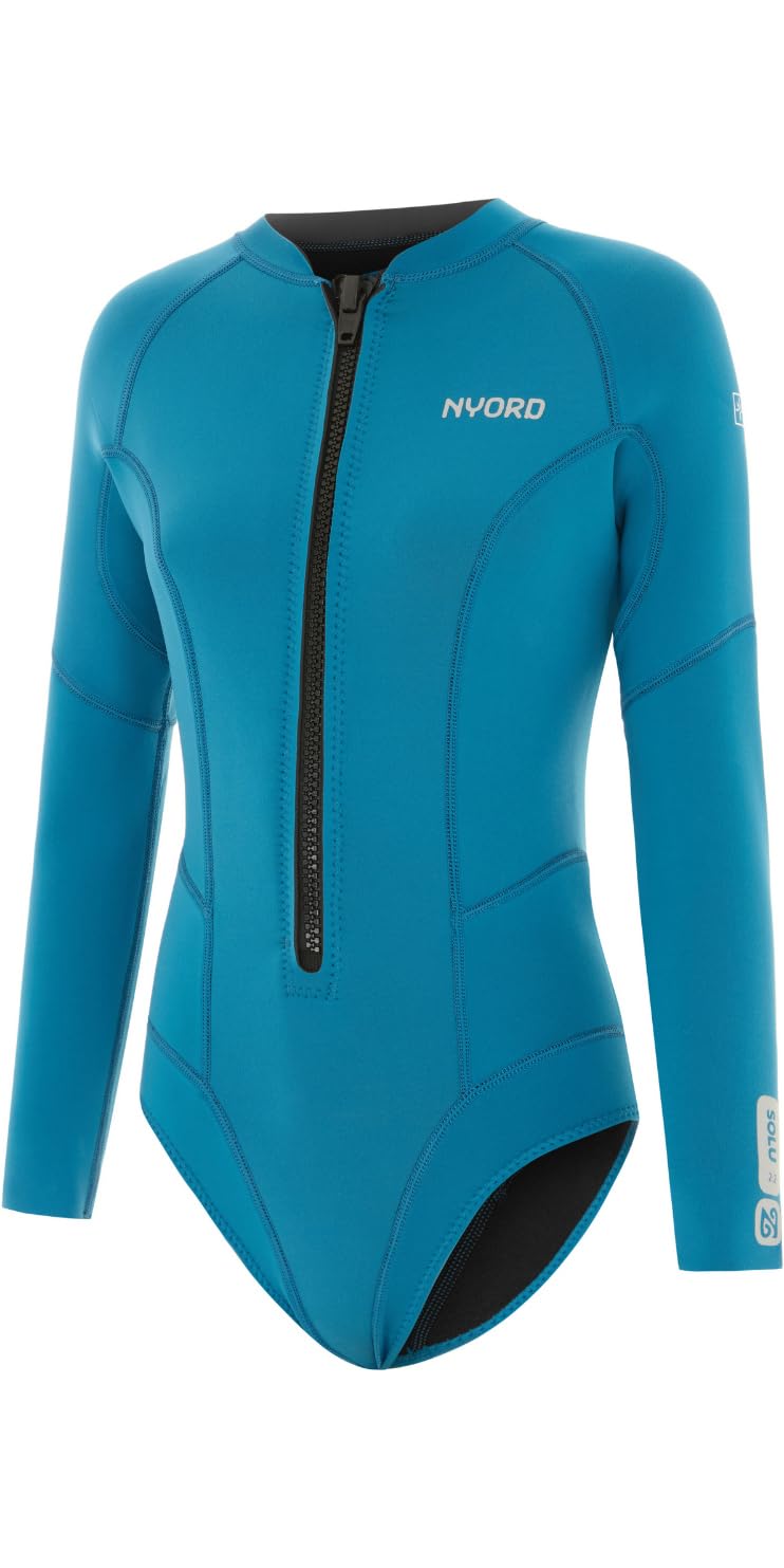 Nyord 2025 Womens Solu Yulex 2/2mm Long Sleeve Front Zip Spring Shorty Wetsuit - Celestial Blue