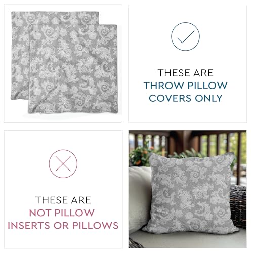 Image of Encasa XO Chambray Cotton Floral Cushion Covers | Red (Set of 2) I 16 inchx16 inch (40x40 cm) I Covers Only, No Insert I Decorative Floral Square Pillowcase I Machine Washable