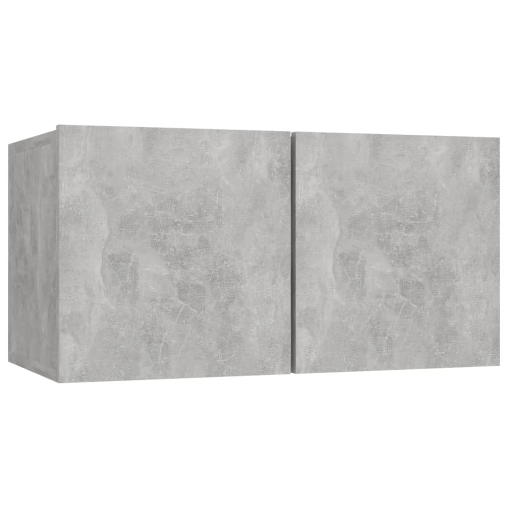 4-TLG. Hängendes TV-Schrank-Set, Betongrau Holzwerkstoff, Modernes Media-Center mit Stauraum, Wandmontage für Wohnzimmer, 30x30x60cm & 60x30x30cm