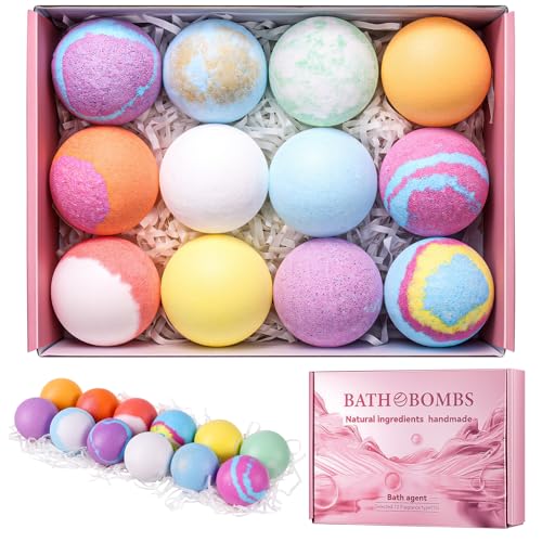 Bombas de Baño Niñas Juego de 12 Piezas, Caja Regalo de Sales de Baño Relajantes y Espum con Fragancia Ingredientes Naturales y Aceites Esenciales, Regalos Personalizados para Mujer